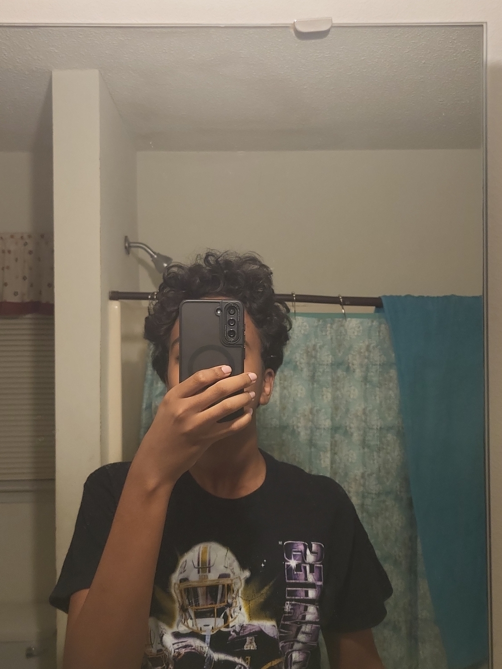 Black Graphic Crewneck T-Shirt with Football Design